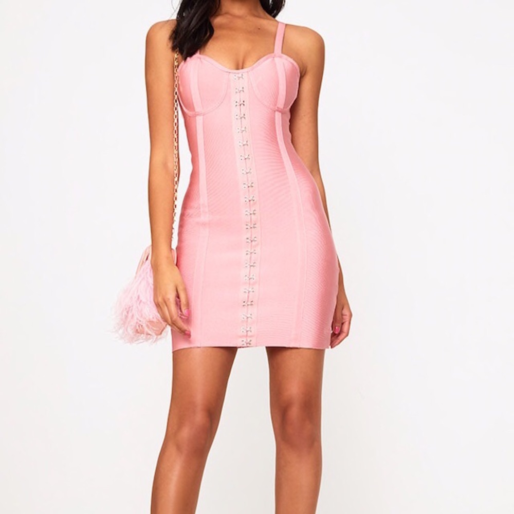 Pink bandage hook eye corset dress